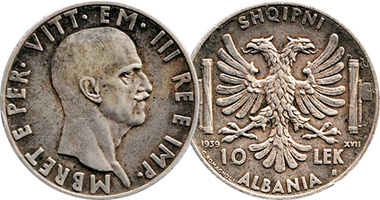 Albania Lek Coinage (Vittorio Emmanuel) 1939 to 1941