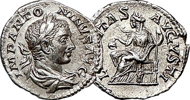 Ancient Rome Elagabalus Antoninianus and Denarius 218AD to 222AD