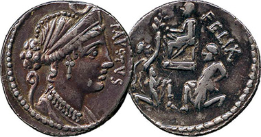 Ancient Rome Faustus Cornelius Sulla Denarius 56BC