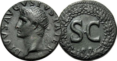 Ancient Rome Tiberius Caesar Copper and Bronze Coinage 8AD to 37AD
