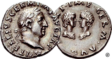 Ancient Rome Denarius Vitellius and Children 69AD