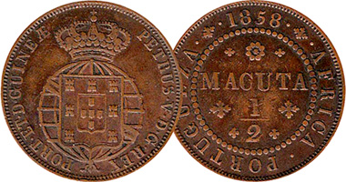 Angola (Africa Portuguesa) 1/4, 1/2, 1, and 2 Macuta 1762 to 1860
