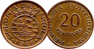 Angola 10, 20, and 50 Centavos 1948 to 1950