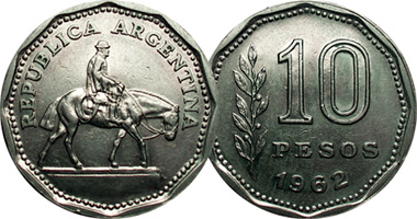 Argentina 10 Pesos 1962 to 1968