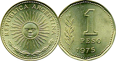 Argentina 1, 5, and 10 Pesos 1974 to 1978