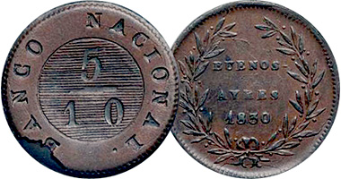 Argentina (Buenos Aires) 5/10 Real 1827 to 1831