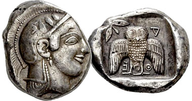 Ancient Greece Attica Athena Decadrachm Owl with Open Wings Spread (Fakes are possible) 466BC