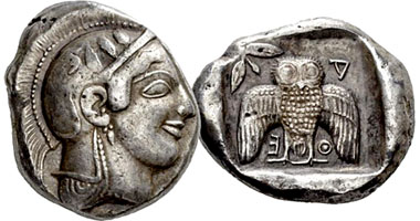 Coin Value Ancient Greece Attica Athena Decadrachm Owl with Open