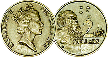 Australia 2 Dollars (with Aboriginal man) 1988 to Date