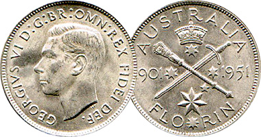 Australia Florin (2 Shillings), Jubilee of Federation 1951