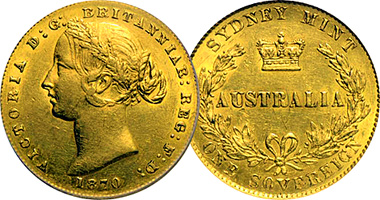 Coin Value: Australia Sovereign and Half Sovereign 1855 to 1870
