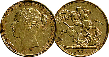Coin Value: Sovereign (Dragon Slayer) 1871 to 1887