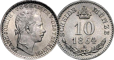 Austria 5 and 10 Kreuzer 1858 to 1867