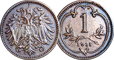 Austria 1 and 2 Heller 1892 to 1916
