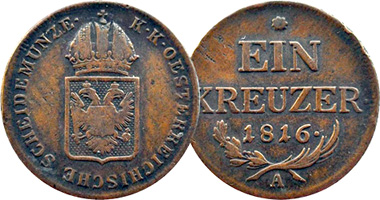 Austria 1/2 and 1 Kreuzer 1816