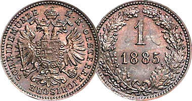 Austria 1/2, 5/10, 1, and 2 Kreuzer 1851 to 1881
