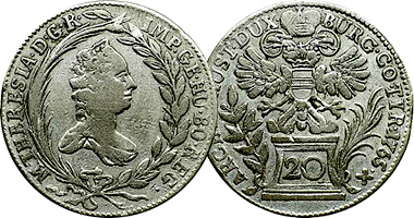 Austria 20 Kreuzer (Maria Theresia and Franz) (Fakes are possible) 1754 to 1765