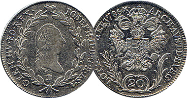 Austria 10 and 20 Kreuzer 1781 to 1797