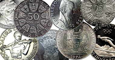 Austria 25, 50, 100, 200, 500 schilling 1955 to Date