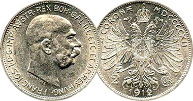 Austria 2 Corona 1912 and 1913