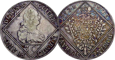Austria 30 Kreuzer (with diamond) 1742 to 1773