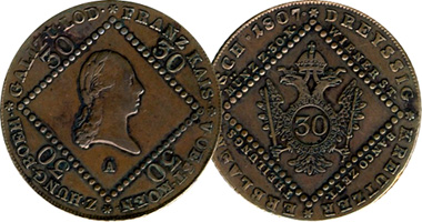 Austria 15 and 30 Kreuzer 1807
