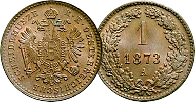 Austria 5/10, 1, and 4 Kreuzer 1858 to 1891