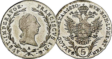 Austria 5, 10, and 20 Kreuzer 1802 to 1835