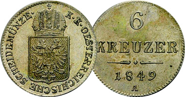 Austria 6 Kreuzer 1848 and 1849