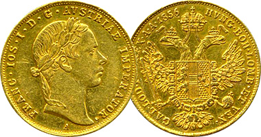 Austria 1 and 4 Ducat 1852 to 1866