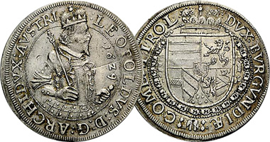 Austria Thaler, Half Thaler and 10 Kreuzer (Leopold) 1625 to 1632