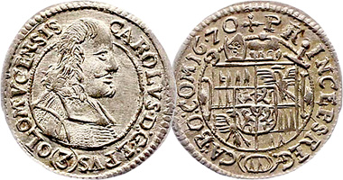Austria Olmutz 3 and 6 Kreuzer 1664 to 1670