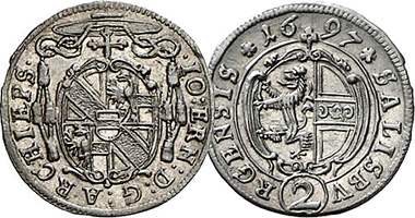 Austria Salzburg 2 Kreuzer (1/2 Batzen) 1697 to 1708