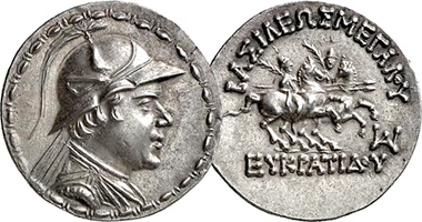 Ancient Greece (Bactrian Empire) Eucratides Tetradrachm (Fakes are possible) 171BC to 135BC