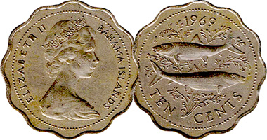 Bahamas 10 cents 1966 to 1970
