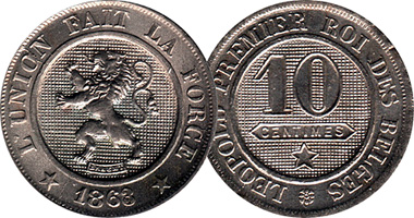 Belgium 5 and 10 Centimes 1861 to 1901