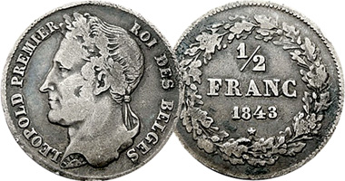 Belgium 1/4, 1/2, 1, and 2 Francs 1833 to 1844