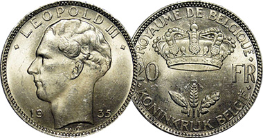 Belgium 20 Francs 1934 and 1935