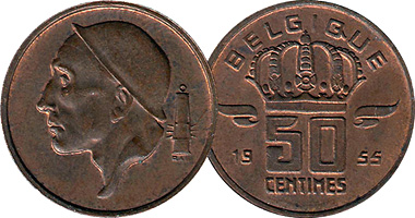 Belgium 20 and 50 Centimes 1952 to 2001