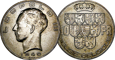 Belgium 50 Francs (Triangle, Cross) 1939 and 1940