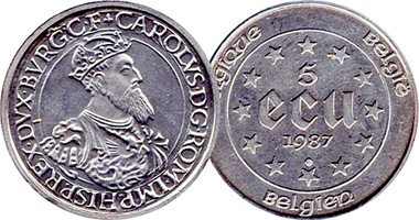 Belgium 5 Ecu 1987