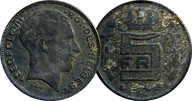 Belgium 5 Francs 1941 to 1947