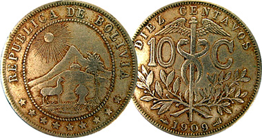 Bolivia 5, 10, 20, 50 Centavos 1893 to 1942