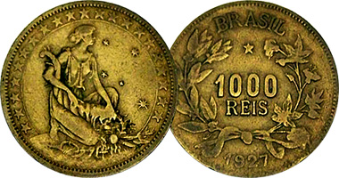 Brazil 500, 1000 Reis 1924 to 1931