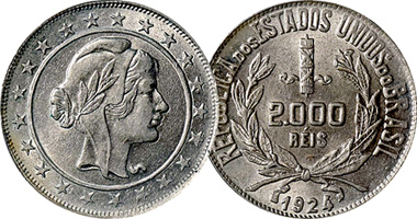 Brazil 2000 Reis 1924 to 1934