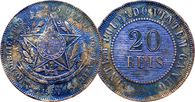 Brazil 20 Reis 1889 to 1912
