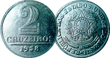 Brazil 10, 20, 50 Centavos and 1 and 2 Cruzeiros 1956 to 1961