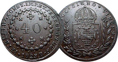 Brazil 20, 37 1/2, 40, and 80 Reis 1823 to 1832