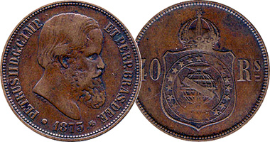 Brazil 10, 20, and 40 Reis 1868 to 1880