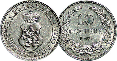 Bulgaria 1, 2, 2 1/2, 5, 10, and 20 Stotinki 1888 to 1917